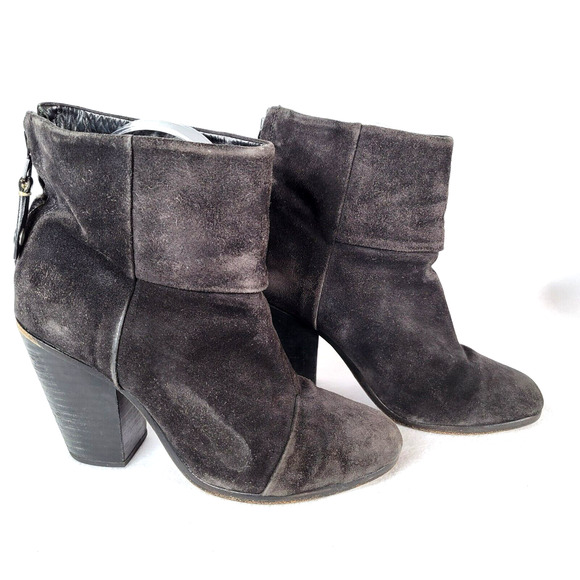 Rag & Bone Womens Newbury Bootie Size 7 Black Suede Heels Zip Grunge Distressed - Picture 1 of 11